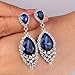 BriLove Wedding Bridal Dangle Earrings for Women Crystal Teardrop Cluster Beads Chandelier Jewelry Navy Blue Sapphire Color Silver-Tone