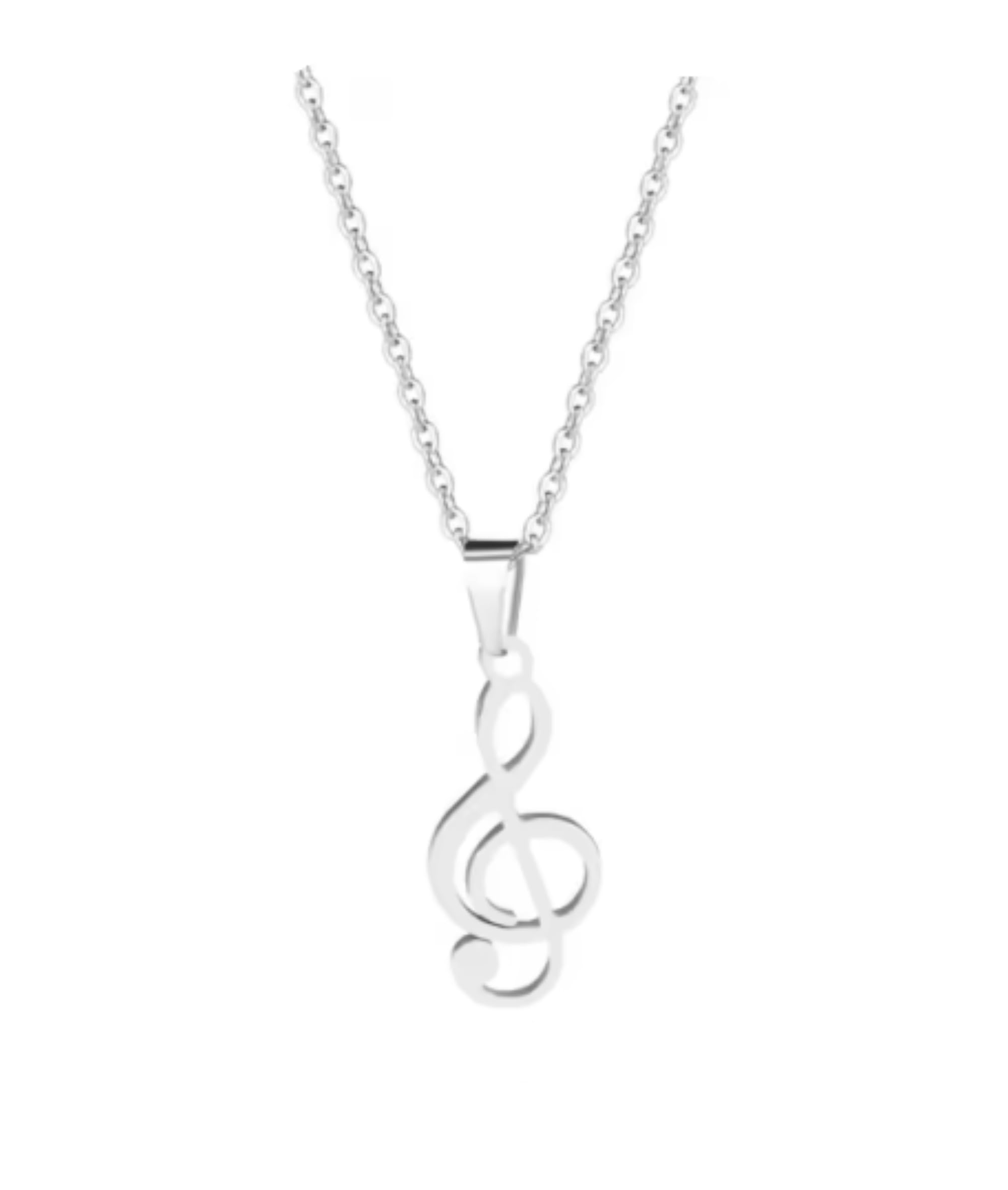 CrownOfRibbons Silver Music Note Necklace, Treble Clef Pendant, Musical Gift for Women
