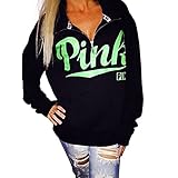 Huiyuzhi Women's Mix Color Long Sleeves Pullover Letters Printed Sweatshirt (XXXL, Black-green)