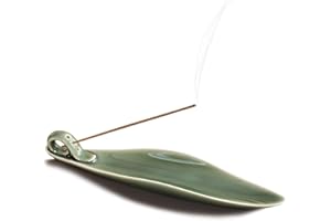 YIENENG 9" Length Incense Stick Holder with 3 Holes, White Porcelain Incense Tray Ash Cather for Spa, Meditation Room, Yoga, Home, Office (Green)