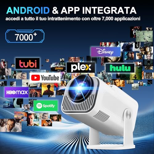 [Integrated App & 2026 Upgraded] 1080P 4K Projector with WiFi 6 Bluetooth 5.2 Mini Portable Projector Supports 270° Rotatable Car Keystone Projector TV Stick/USB/HDMI/PC with HDMI Cable & Mouse,White