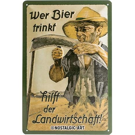 Nostalgic-Art 22198 Open Bar - Wer Bier trinkt hilft der Landwirtschaft, Blechschild 20x30 cm