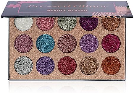 The Pressed Glitter 15 Color Ultra Pigmented GLITTER SHADOWS | BEAUTY GLAZED 15 Color Glitter Shimmer Eyeshadow Beauty Sequins Shadows Palette for Lips,Eyebrow and Eye shadow | QyeeCosmetics.