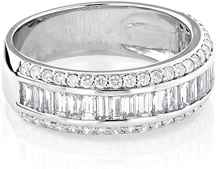 Luxurman Unisex 14K Gold Round Baguette Natural Diamond Wedding Band For Him And Her (1.6 Ctw,G-H Color)