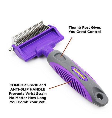 Hertzko Dematting Comb with Double Sided Professional Rake By Suitable for Dogs and Cats - Removes Loose Undercoat, Tangles, Mats and Knots - Great Grooming Tool for Brushing and Deshedding - Thumbnail 3
