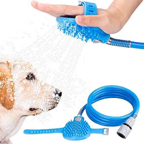Pet Shower Sprayer,Pet Bathing Tool Sprayer and Scrubber in-One Combines Bathe,Massage with 2 Hose Adapters&amp;Blue towel ，Indoor/Outdoor Use