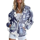DMOYALA Womens Zip Up Hoodies Floral Long Sleeve Fall Oversized Sweatshirts Fleece Y2K Jacket Pocket 2024 Fashion Clothes