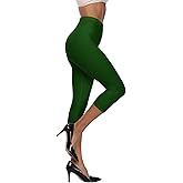 Kotii Women's Soft Capri Leggings 3/4 Cropped Leggings High Waisted Capris Tights