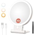 Auxmir 9" Magnifying Makeup Mirror With Light - 1X/30X Double-Sided, 3 Color Modes, Rechargeable