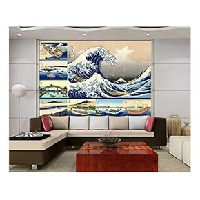 Peel and Stick Wallpapaer - Japanese Style Paintings Collage by Hokusai | Removable Large Wall Mural Creative Wall Decal - 66x96 inches