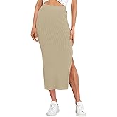 Runcati Women's Bodycon Knitted Pencil Skirts Elastic Split High Waisted Midi Skirt