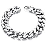 Heavy Metal Cuban Curb Link Chain Men's Bracelet Powerful Stainless Steel Bangle Bracelet,8.66 Inch