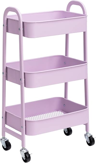 DOEWORKS Storage Trolley on Wheels 3-Tier Metal Cart Kitchen Utility Cart