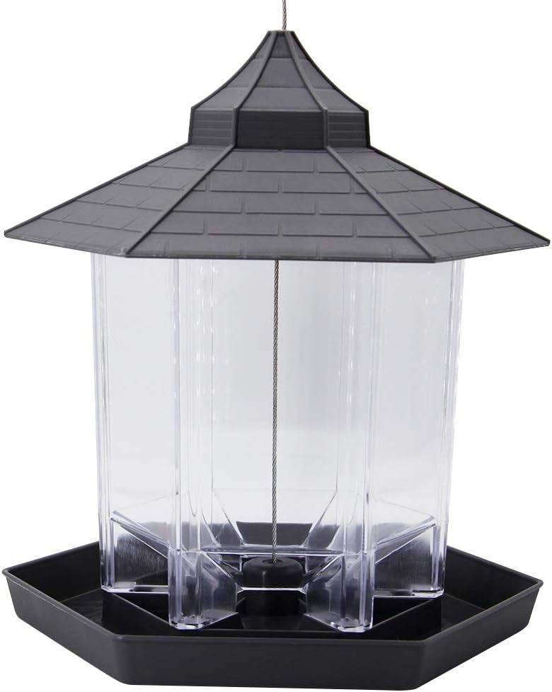 SAND MINE Panorama Bird Feeder, Hexagon Shaped with Roof Hanging Bird Feeder for Garden Yard Decoration (Grey) : Garden & Outdoor