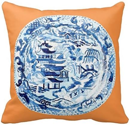 Chinoiserie Plate On Tangerine Throw Pillow Case