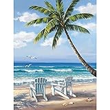 MXJSUA 5D DIY Diamond Painting Kit by Number Full Drill Round Beads Crystal Rhinestone Picture Supplies Arts Craft Wall Sticker Decor-Coco Seagull Beach 12x16in