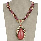 Multi Stranded Diamante CZ Red Rope Metallic Glass Bead Chain Gem Necklace Pendants