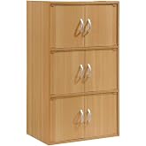 Hodedah 3-Shelf Bookcase Cabinet, Beech