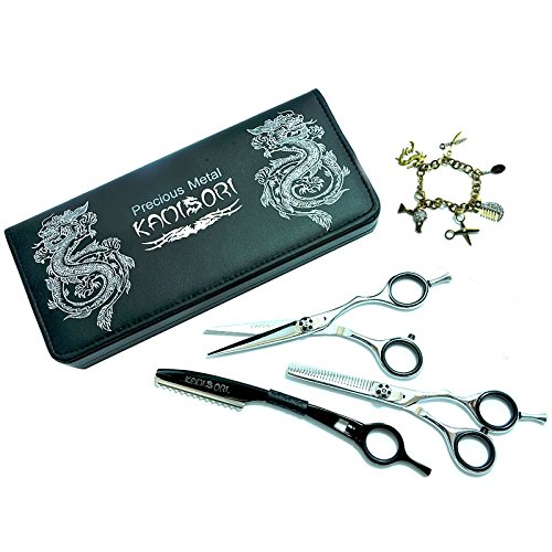Kamisori Student Set 5.5" Hair Shear, 25 Tooth Thinner, Razor, & Bracelet (K10S-R) - Authorized Distributor