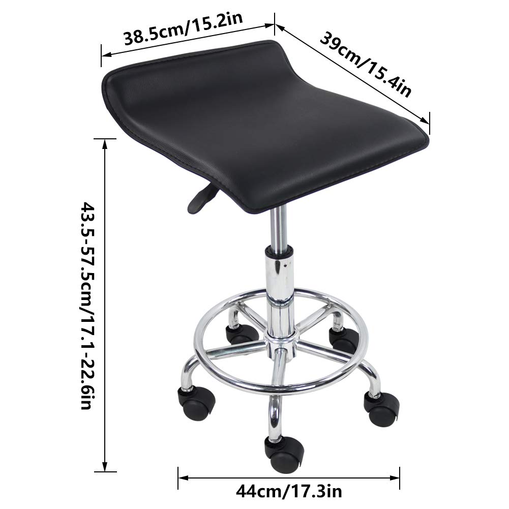 KKTONER Square Height Adjustable Rolling Stool with Foot Rest PU Leather Seat Cushion Medical Spa Drafting Salon Tattoo Work Swivel Office Stools Task Chair Black: Beauty