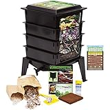 Worm Factory 360 Worm Composting Bin + Bonus "What Can Red Wigglers Eat?" Infographic Refrigerator Magnet (Black) - Vermicomposting Container System - Live Worm Farm Starter Kit for Kids &amp; Adults