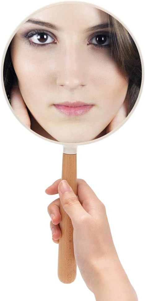 YEAKE Makeup Hand Mirror with Handle, 1X 3X Magnifying Double-Side Hand Held Mirrors,Detachable Wood Small Mirror with Round for Travel(White): Home & Kitchen