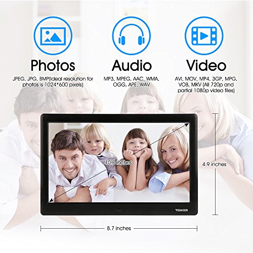 TENKER [Update Version] 10-inch HD Digital Photo Frame with Auto-Rotate/Calendar/Clock Function, MP3/Photo/Video Player with Remote Control - Thumbnail 3