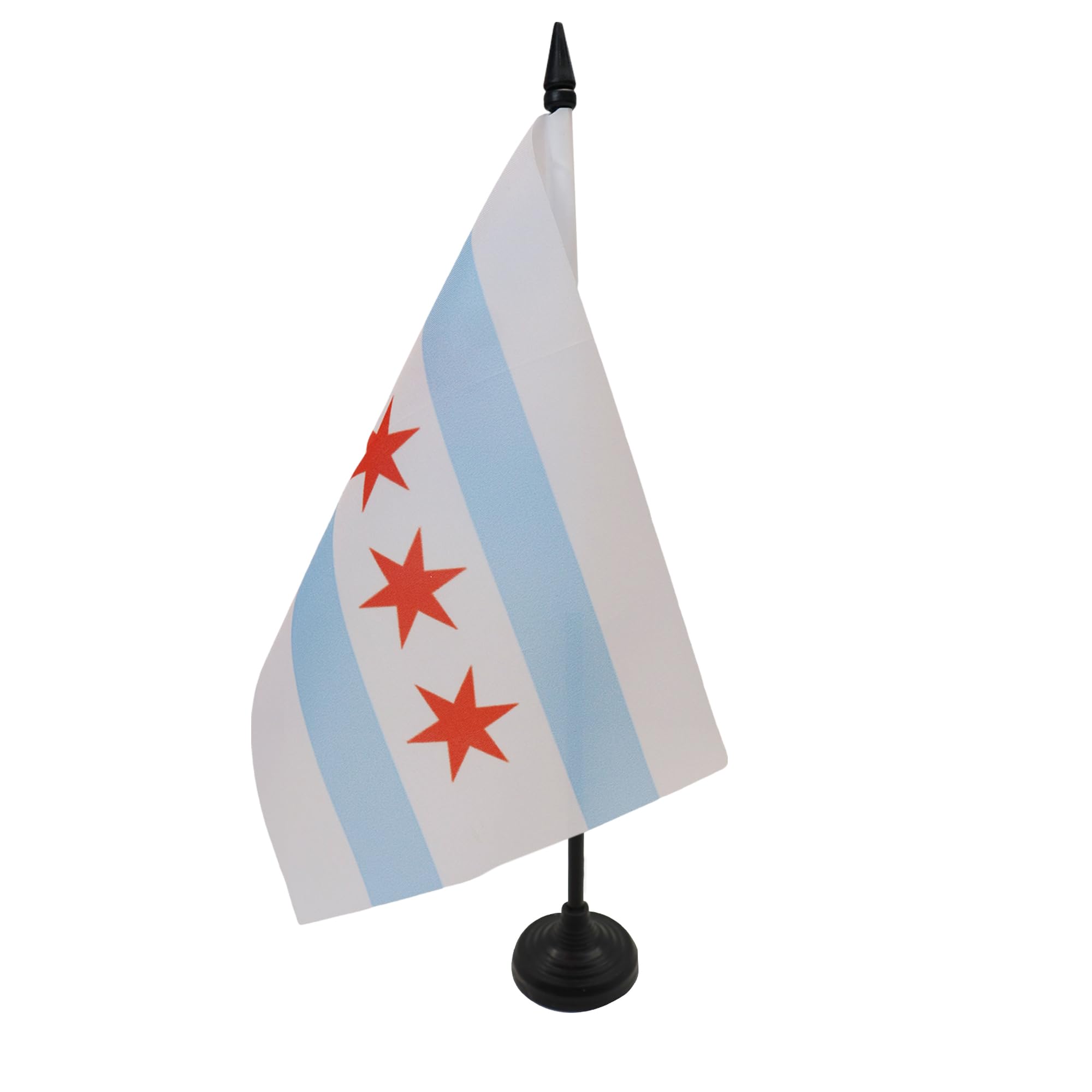 AZ FLAG Chicago Table Flag 5'' x 8'' - Chicago City Office Decoration 100% Polyester 21 x 14 cm - Mini Desk Flag with Pole and Black Plastic Base