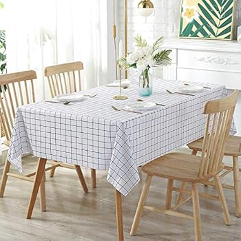 BSTC Table Cloth, White & Black Checkered Vinyl Rectangle Tablecloth for Dining Picnic Table Cover, Outdoor Camping Plastic PVC Table Cloths for Parties, 54