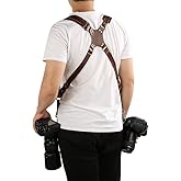 Gugxiom Double Camera Strap,Camera Shoulder Strap for Two Cameras,Adjustable Leather Double Camera Harness Brown