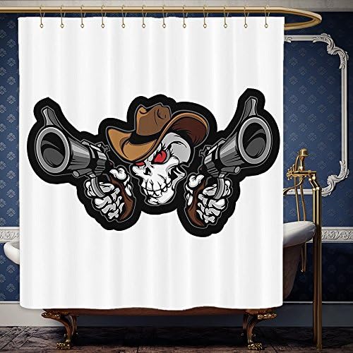 Wanranhome Custom-made shower curtain Skulls Set Skull Cowboy Targets Shooting with the Guns Wild West Scary Illustration Art Brown White Grey For Bathroom Decoration 69 x 72 inches