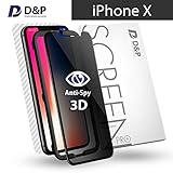 D&P [Privacy Shield] [3D Curve Fit] Anti-Spy 9H Tempered Glass Screen Protector + Back [Full] Film for Apple iPhone X, Front and Back items
