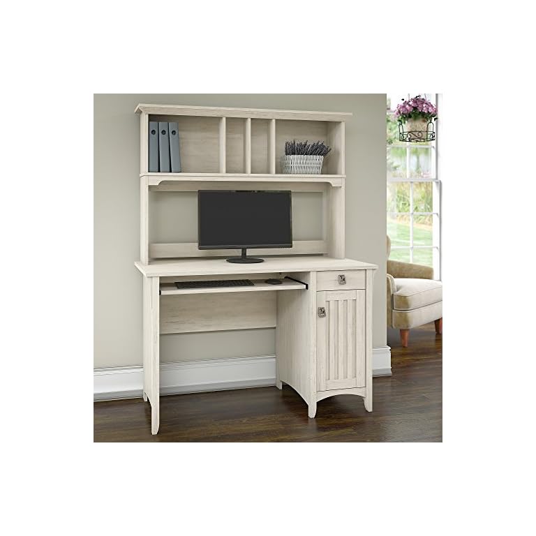 Bush Furniture Salinas Mission Desk and Hutch in Antique White LAVORIST