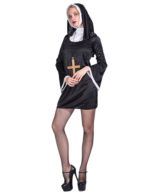 EraSpooky Naughty Nonne Kostümen Damen Religiös Vikare Schwarzes Kostüm Outfit