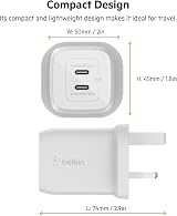 Belkin 65W Dual USB-C GaN Fast Charger PD 3.0 iPhone iPad MacBook Samsung Pixel view 5