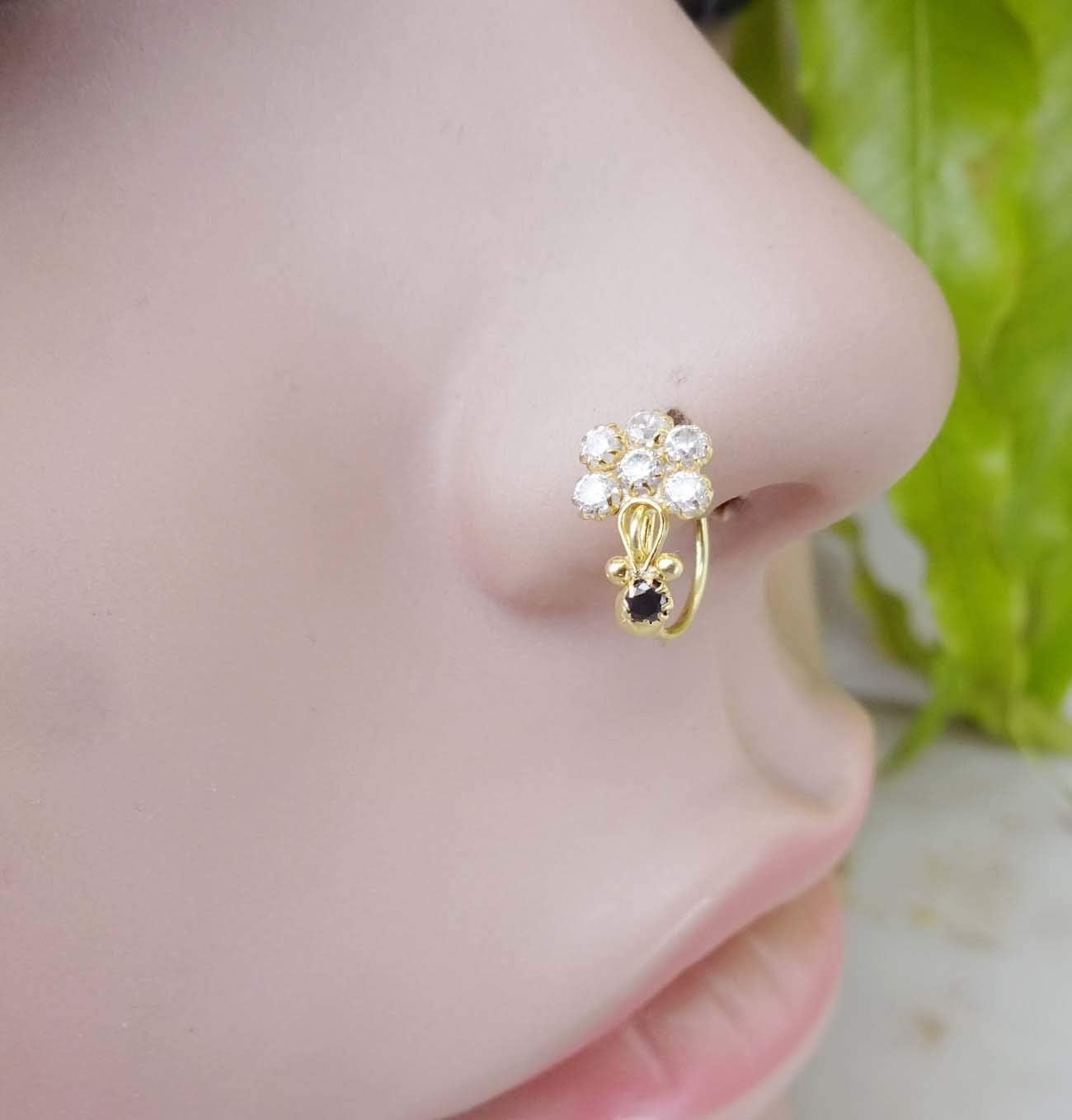 Gift For Her,Crystal Nose Piercing,Gold Nose Hoop,Black Nose Ring,CZ Clear Nose Ring,Gold Nose Ring,Sterling Silver Nose Ring,Diamond Nose Ring,Indian Nose Ring,Traditional Nose Piercing(TEJ595)