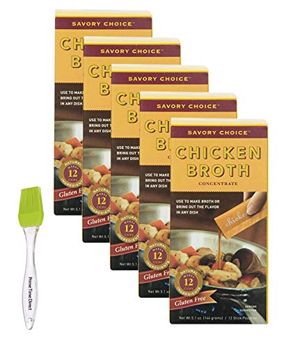 Savory Choice Chicken Broth Concentrate, 5.1 Ounce box (5 pack) Bundled with Prime Time Direct Silicone Basting Brush in a PTD Sealed Bag