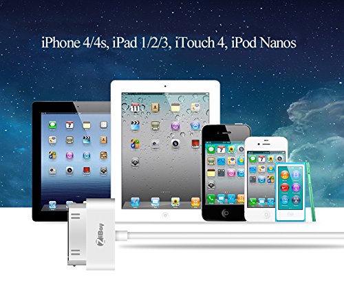 ZiBay LYSB01KAVRX8A-ELECTRNCS iPhone 4s Cable, 30-Pin USB Sync and Charging Data Cable for iPhone 4/4S/3G/3GS, iPad 1/2/3, and iPod (5'/1.5 Meter) - Pack of 2