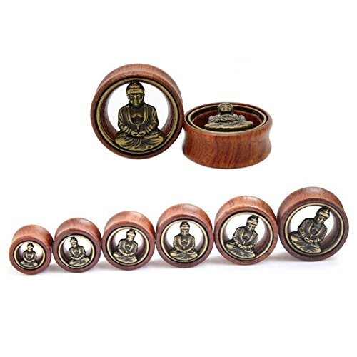 Oasis Plus Brass Buddha Organic Wood Tunnels Double Flared Ear Stretcher Saddle Plugs Gauge 10mm