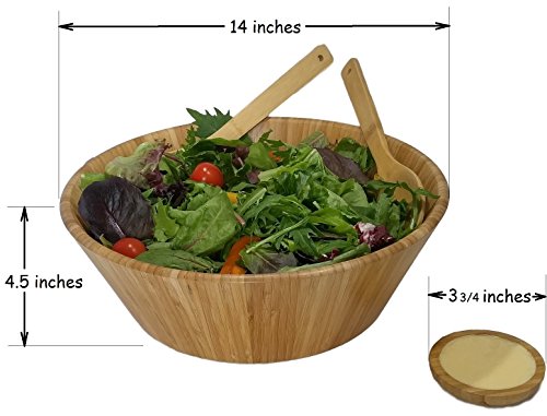 Large salad bowl. Mixing bowls. 14" Bamboo bowl with serving spoons and dressing tray. Serving bowls. Prep bowls. Fruit bowl. Mixing bowl set. Wooden basket. Salad bowl set.