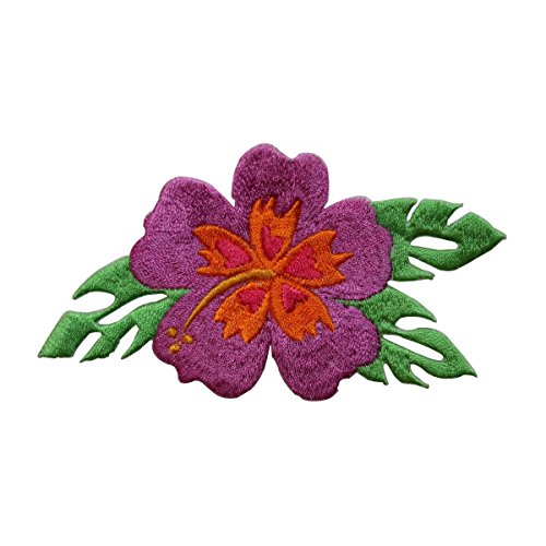 ID 6522 Purple Hibiscus Flower Patch Exotic Hawaii Embroidered Iron On Applique