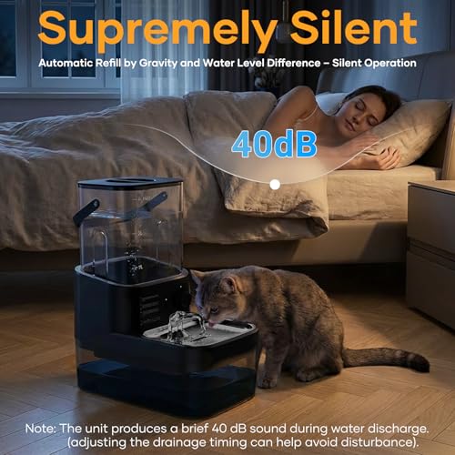 3L Filterless Cat Water Fountain, Wireless Motion Sensor Fountain with 4000mAh Battery, Stainless Steel Cat Bowls, Separate Water Tanks, Quiet – Black