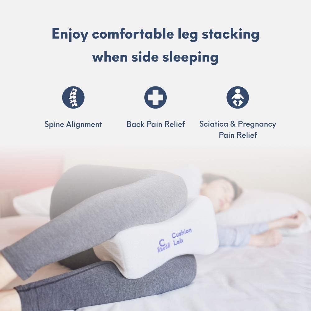 Cushion Lab Extra Dense Orthopedic Knee Pillow for Side Sleepers w/Hypoallergenic Cover - Firm Leg Support for Hip, Pregnancy, Sciatica, Joint, Spine, Back Pain Relief - Memory Foam Contour Wedge: Home & Kitchen