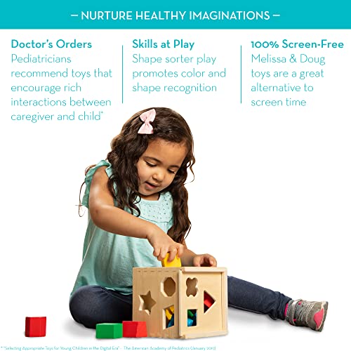 Melissa & Doug Shape Sorting Cube Classic Wooden Toy With 12 Shapes
