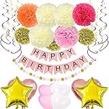 Birthday Decorations Birthday Party Supplies Happy Birthday Banner Pink and Gold Happy Birthday Decor for Women Girls