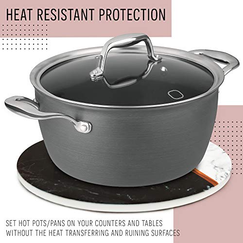 LotFancy 2PCS Ceramic Trivets for Hot Pots and Pans, Heat Resistant, 7.87” in Diameter, Round Trivet Mats for Kitchen Countertop Table, Non-slip with Cork Base, Marble Pattern