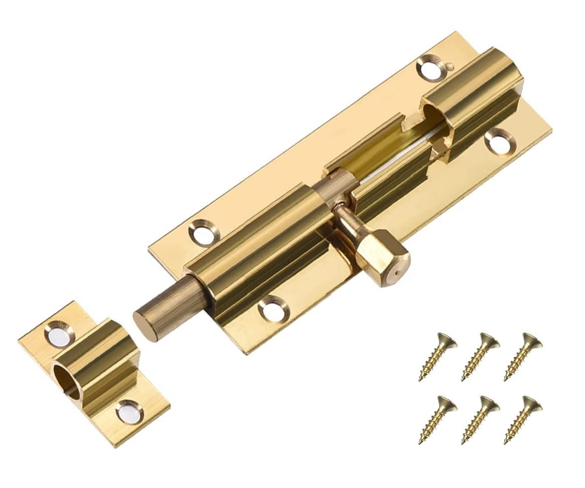 TERF® Door Bolt Polished Brass Barrel Slide Lock 38mm [1.5''] Door Latch with Screws Ideal for Internal and External Doors Locks for Bedroom Bathroom Toilet Shed Gate Cupboards and Cabinets - 38mm