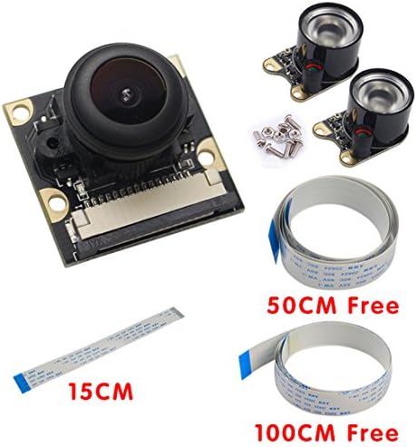 SHCHV Raspberry Pi 3 Night Vision Camera Wide Angle Fisheye 5M Pixel 1080P Camera + 2 Infrared IR LED Light