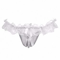 Women Pearl Lace Bowknot Beads Lace Panties Erotic
