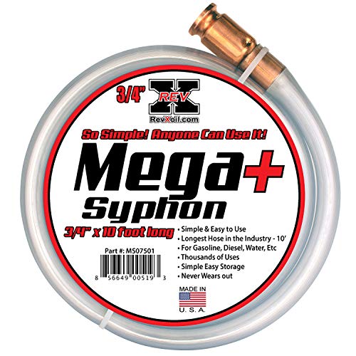 REV X Mega Syphon - 3/4" x 10 Foot Long Self Priming Safe Siphon Hose for Water, Gas, Fuel, Diesel